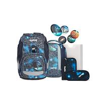 ergobag Schulranzen Pack Super Reflex Glow-Edition Schoolbag Set 6-teilig Bär Anhalter durch die Galaxis blau