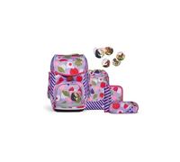 ergobag Schulranzen-Set cubo Set BlütenzauBär - Lila | Ergonomischer Schulranzen Klassisch, 5-teilig, für die 1. Klasse Grundschule, Kollektion AW24/25