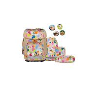 ergobag Schulranzen-Set cubo Set Flower PowBär - Beige | Ergonomischer Schulranzen Klassisch, 5-teilig, für die 1. Klasse Grundschule, Kollektion AW24/25