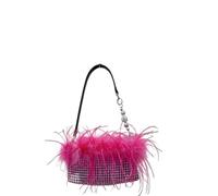 ERHTGUO Feder Schulter Frauen Party Glänzende Diamanten Unterarm Tasche Mini Klappe Haarigen Damen Casual Kleine Perlen Strap Umhängetaschen Tote(Color 02)