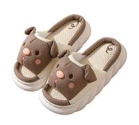 ERHTGUO Plattform-Damenhausschuhe, Home-Leinen-Schwein, niedliche Designer-Frauenschuhe, flach, Hanf, for den Innenbereich, elegante Freizeit-Slides(Brown,36-37)