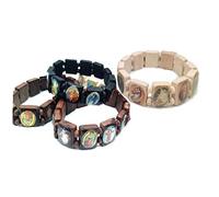 Ericetion 4 Stücke Holz Saints Symbol Katholische Armband St Jesus Mary Alle Heiligen Religiöse Symbole Stretch Armbänder Geschenk
