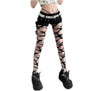Ericetion Punk Zerrissene Strumpfhosen Gothic Perforierte Strümpfe Y2k Ragged Strumpfhosen Hollow Out Fishnet Für Tanzaufführungen Partys