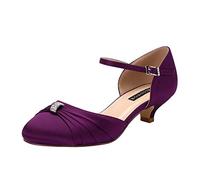 ERIJUNOR Damen-Schuhe, bequem, niedriger Kätzchen-Absatz, Schnalle, Knöchelriemen, Satin, Brautschuhe, Hochzeitsschuhe, Violett, 41 EU
