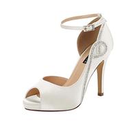 ERIJUNOR Damen-Schuhe, Peep-Toe, seitlich offen, Strass, bequeme Plattform, Satin, Brautschuhe, Hochzeit, Party, Schuhe, Elfenbein, 37 EU