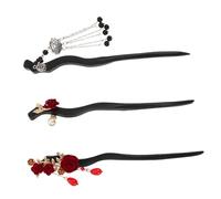ERINGOGO 3 Stück Chinesische Haarstäbchen Baumelnde Haarnadeln Mit Rosenblüte Und Quaste Vintage Haarnadeln Aus Holz Duttmacher Gabeln Für Hanfu Asiatische Kopfbedeckungen Damen Und