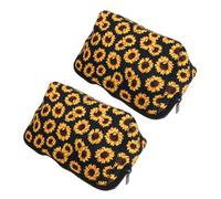 ERINGOGO Make up Kosmetiktasche 2 Stück Sonnenblumen Motiv Reise Kulturbeutel Organizer Für Frauen Mit Reißverschluss Tragbar Und Geräumig