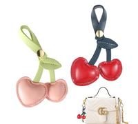 Erioscar 2 Stück Kirsche Tasche Charms, Cherry Bag Charm, PU Kirschen Taschenanhänger, Kirsche Schlüsselanhänger, Kirsch-Schlüsselanhänger und Geldbörsenanhänger, Geben Geburtstagsgeschenke für Damen