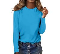 eripptes angarmshirt Damen Damen T-Shirt mit Rundhalsausschnitt, Langen Ärmeln, einfarbig, lässig Damen T Shirt angarm (Sky Blue, XL)