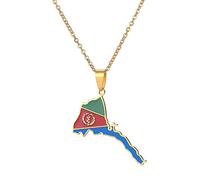 Eritrea Karte Anhänger Halsketten - Ethnisches Muster Flagge Region Eritrea Karten Pullover Kette Charm Hip Hop Trendy Schmuck für Damen Herren Schlüsselbeinketten Halsketten,Gold,50 cm