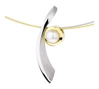 Ernstes Design Halskette Anhänger K748 Edelstahl vergoldet Perle Drahtseil