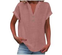 errcom Leinenbluse Damen Elegante Baumwolle Leinen Tshirt Leinenshirt Lose Kurzarm Blusen Frau Longshirt Oversized Tee Teenager Mädchen Freizeit Longbluse Leinenhemd Große Größen Bluse Oberteile Top