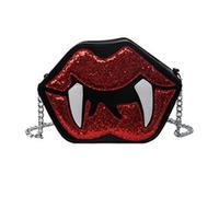 ERRORY Lustige Umhängetasche in Vampirzahnlippenform, Gothic-Umhängetasche mit Kette, Halloween, PU-Leder, Pailletten-Geldbörse für Damen, Gothic-Pu-Leder-Umhängetasche, Schwarz , One Size