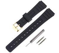 Ersatz-Armband aus TPU für Casio F-91W/F-84/F-94/F-105/F-108/A-158, Armbänder für Damen und Herren (Schwarz/Gold Buckle)