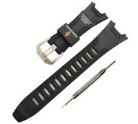 Ersatz-Uhrenarmband aus Kunstharz für Casio PRG-110Y/C PRW-1300Y, geeignet für Damen und Herren (schwarz/rauten/silberfarbene Schnalle)