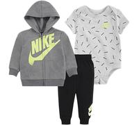 Erstausstattungspaket NIKE SPORTSWEAR "JDI TOSS 3PC FZ PANT SET", Mädchen, Gr. 56, schwarz-weiß (grau, schwarz, weiß), Sweatware, Obermaterial: 60% Baumwolle, 40% Polyester, KOB Set-Artikel Erstaussta