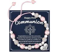 Erstkommunion Armbänder für Mädchen, Herz Rosenkranz Armband, Taufe Rosenkranz Armband für Mädchen, inklusive Perlenarmband mit Herz Religiöse Glückwunschkarte, Kommunion Geschenke für Mädchen
