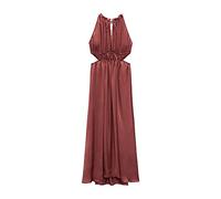 ERTGHH lyq Langärmeliges Kleid Damen Mode Hollow Out Seide Textur Gesmoktes Midikleid Vintage Ärmellos Sommer Weiblich Kleider (Farbe: Weinrot, Größe: Medium)