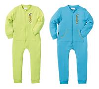 Erwin Müller Interlock-Jersey Kinder-Schlafoverall im 2er-Pack 98 / 104 grün/türkis