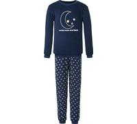 Erwin Müller Kinder-Schlafanzug Frottee Mond und Sterne Marine Größe 134/140 - mit Gummibund, elastische Bündchen, pflegeleicht und formbeständig