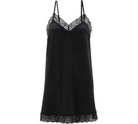 Erwin Müller Satin Damen-Nachthemd schwarz Größe 48/50 mit Spitze, verstellbare Spaghettiträger, Uni - sinnliche Eleganz, sanft auf der Haut