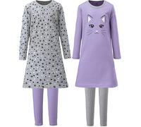 Erwin Müller Single-Jersey Kinder-Nachthemd mit Leggings im 2er-Pack 98 / 104 flieder/grau meliert