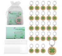 Erzekrim 24 Viel Glück Geschenke Set, 24 Kleeblätter Glücksbringer Schlüsselanhänger Holz Kleeblatt Glücksbringer 24 Kleeblatt Grußkarte 24 Organzabeutel, für Kollegen und Frauen