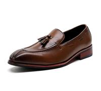 EsaSam Herren Loafer mit Quasten Slipper Kunstleder Klassische Mokassins Business Hochzeit Formelle Schuhe,Braun,40 EU