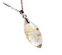 ESBANT Natürlicher gelber Rutilquarz-Edelstein-Kristallperlen-Halsketten-Anhänger-Aufhängung 27x14x7mm