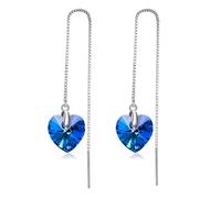 ESCYQ Damen Ohrringe Ohrstecker Ohrhänger Tropfen Ohrlinie Mode Versilbert Langen Quaste Herz Blau Kristall Ohrstecker Geschenke Blau Schmuck