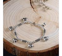 ESCYQ Damen Vintage Armbänder Armband Bettelarmband,S 925 Silber Thai Silber Vintage Handwerk Handgefertigten Gewebten Elefanten Zubehör Silber Armreif Armband Für Geburtstag Geschenk