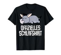 Esel Geschenkidee Lustig Langschläfer Faulenzer Offizielles Schlafshirt Pyjama Nachthemd T-Shirt V-Ausschnitt Kurzarm Cartoon Muster S Black Grey Unisex Adults