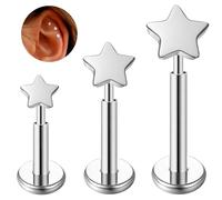 ESHIONER G23 Titan Conch Tragus Helix Medusa Ohr Ohrpiercing Labret Lippe Bar Stecker Knorpel Hypoallergen Silber Stern 16g 6mm 8mm 10mm Gewindelose Push In Flat Back Studs Piercing Schmuck