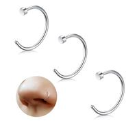 ESHIONER G23 Titan Fake Nasenpiercing Nasenring Septum Fake Nasen Piercing Hoop Set Knorpel Dünn Klein Helix Hypoallergen 18G 8MM Silber 3PCS Fake Nase piercing Schmuck Damen