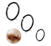 ESHIONER G23 Titan Nasenpiercing Nasenring Hoop Set Knorpel Ringe Dünn Klein Septum Helix Ringe Hypoallergen 20G 6MM/8MM/10MM Schwarz 3PCS Knorpel Ohrring Nase piercing Schmuck Damen