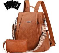 Eshow Rucksack Damen Klein, Anti-Diebstahl Elegant Cityrucksack, Wasserdichter Tagesrucksack Veganes Leder, Rucksacktasche mit Clutchbag RFID Blocker Modern für Pendeln Schule Arbeit Reise Braun