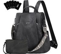 Eshow Rucksack Damen Klein, Anti-Diebstahl Elegant Cityrucksack, Wasserdichter Tagesrucksack Veganes Leder, Rucksacktasche mit Clutchbag RFID Blocker Modern für Pendeln Schule Arbeit Reise Shwarz