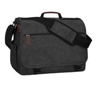 Eshow Umhängetasche Herren Wasserabweisend, Laptoptasche 15,6 Zoll aus Echtleder und Canvas, Messenger Bag Arbeitstasche Schultertasche Vintage für Arbeit Uni Freizeit Büro Schwarz