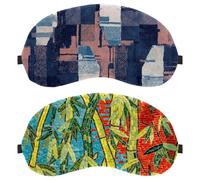 Eslifey 2 Stück Augenmasken mit Mosaik-Motiv, Bambus, grüne Pflanzen, Augen-Schlaf-Schattenabdeckung mit verstellbarem Riemen zum Schlafen und Reisen