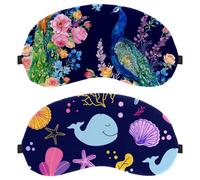 Eslifey 2 Stück Augenmasken mit niedlichem Wal-, Seachellen- und Pflanzenmuster, Augenschlafschutz mit verstellbarem Riemen zum Schlafen und Reisen