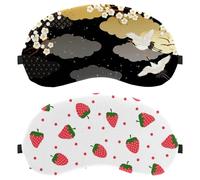 Eslifey 2 Stück Augenmasken mit süßem rosa Früchten, Erdbeeren und Punktemuster, Augen-Schlafschutz mit verstellbarem Riemen zum Schlafen und Reisen