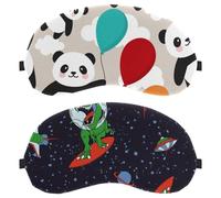 Eslifey 2 Stück Augenmasken mit Weltraum-Dinosaurier-Raketenmuster, Augen-Schlaf-Schattenabdeckung mit verstellbarem Riemen zum Schlafen und Reisen