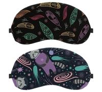 Eslifey 2 Stück Augenmasken, Waschbär Weltraum, niedlicher Augen-Schlafschutz mit verstellbarem Riemen zum Schlafen und Reisen