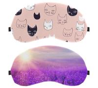 Eslifey 2 Stück Augenmasken zum Verdunkeln, Sonnenuntergang über violettem Lavendelfeld in der Provence, Frankreich, Augen-Schlafschutz mit verstellbarem Riemen zum Schlafen und Reisen