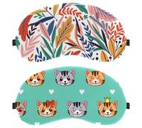 Eslifey 2 Stück Verdunkelungsmasken, Katzen-Cartoon-Kätzchen, Krone, Brille, Herzmuster, Augen-Schlaf-Schattenabdeckung mit verstellbarem Riemen zum Schlafen und Reisen