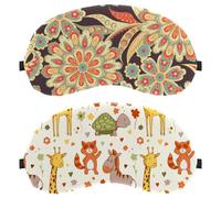 Eslifey 2 Stück Verdunkelungsmasken, lustige Afrika-Zoo-Tiere, Giraffe, Zebra, Waschbär-Muster, Augen-Schlaf-Schattenabdeckung mit verstellbarem Riemen zum Schlafen und Reisen