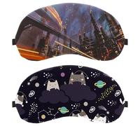 Eslifey 2 Stück Verdunkelungsmasken, niedliche Katze im Weltraum, Augen-Abdeckung mit verstellbarem Riemen zum Schlafen und Reisen