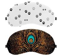 Eslifey 2 x Verdunkelungsmasken, Pfauenfeder über goldfarbenem funkelndem Muster, Augen-Schlaf-Schattenabdeckung mit verstellbarem Riemen zum Schlafen und Reisen