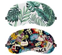 Eslifey Schlafmaske, Cartoon-Weltraum-Raketen, Alien-Augenbinde, Schlafmaske, Augenschattenabdeckung für Männer und Frauen, Flugzeugreisen, 2 Stück