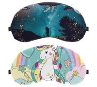 Eslifey Schlafmaske, Einhorn-Fliegen mit Ballon auf den Wolken, Augenbinde, Schlafmaske, Augenschutz, für Männer und Frauen, Flugzeug, Reisen, 2 Stück